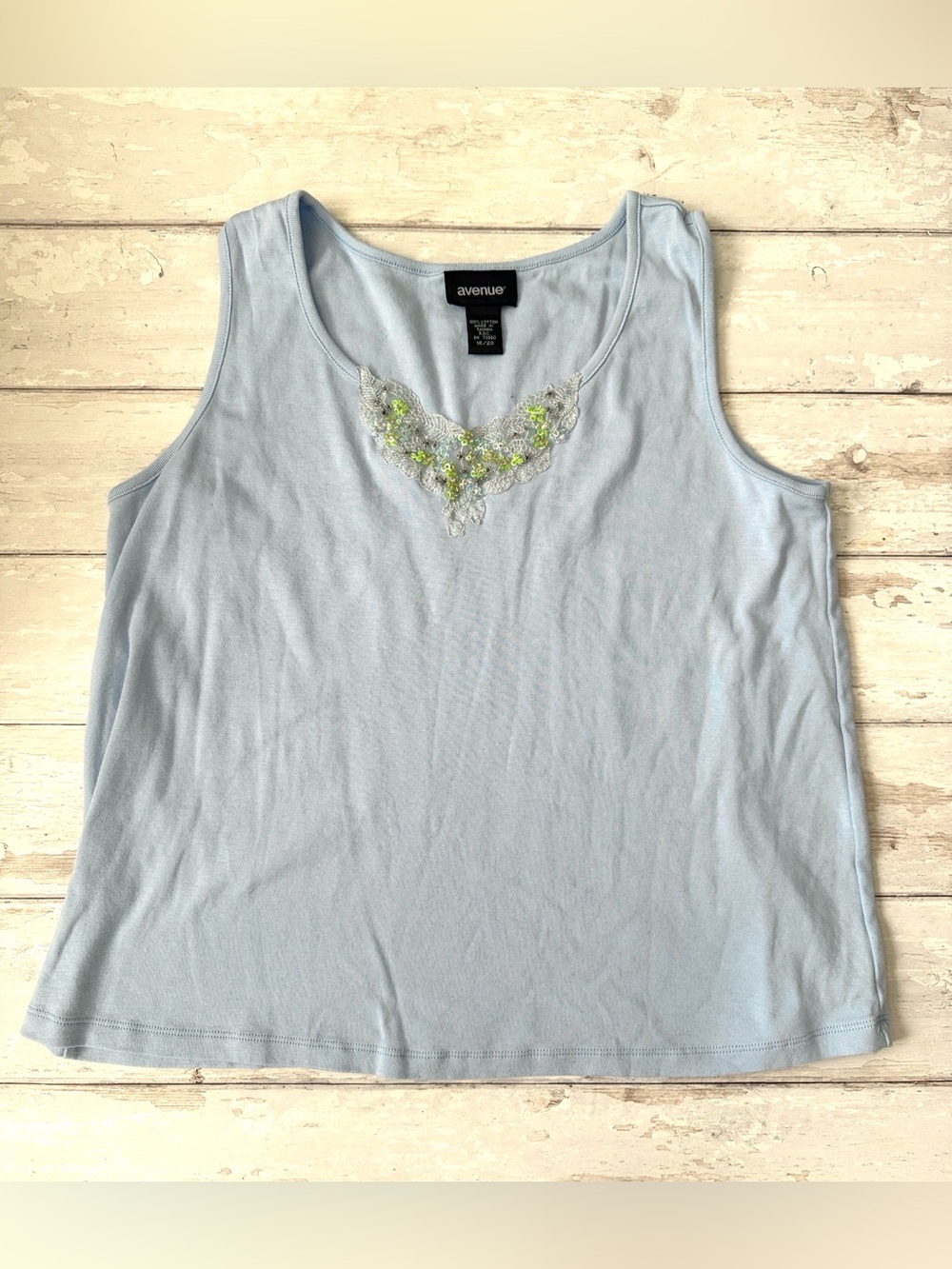 Avenue Size 18/20 Women’s Light Blue Tank Top Sleeveless Shirt 100% Cotton